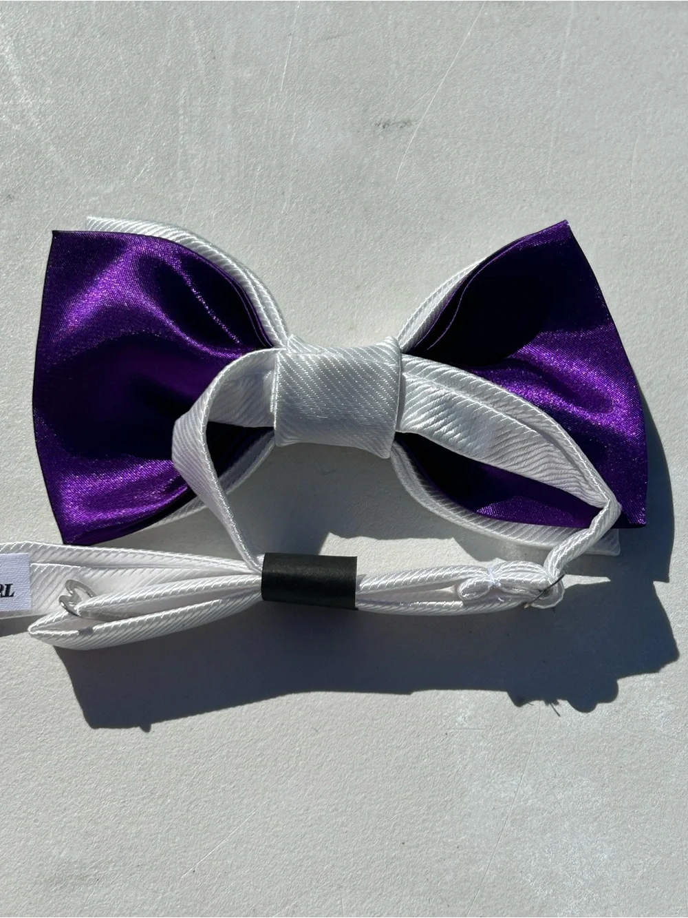 White Satin Bow Tie with Purple Trim - Men's Formal Accessory